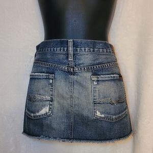 7 For All Mankind Distressed Blue Denim Mini Skirt